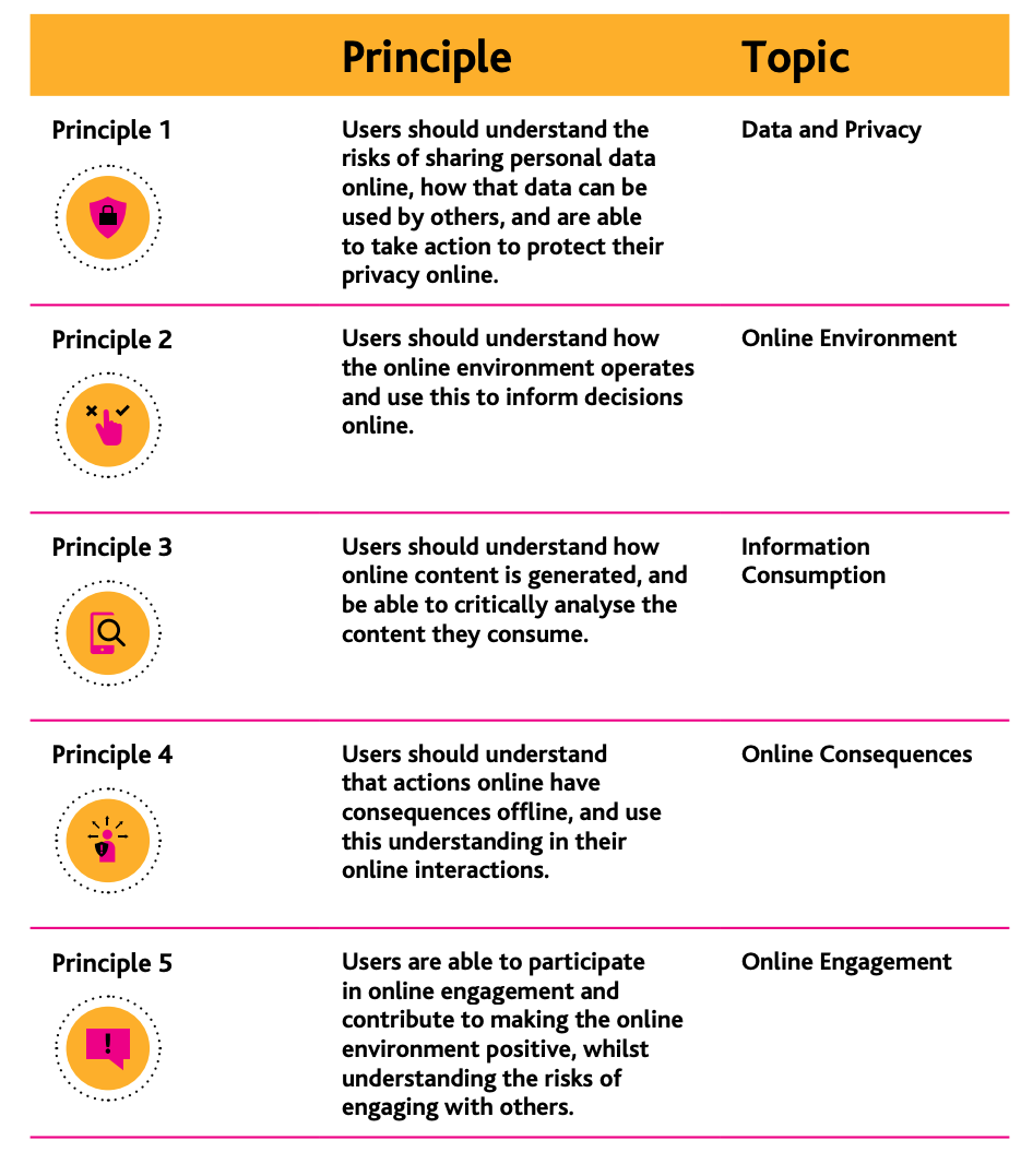 screenshot of different principles of media literacy